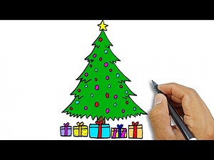 How to draw a Christmas tree with presents under it | Simple Drawings For Beginners