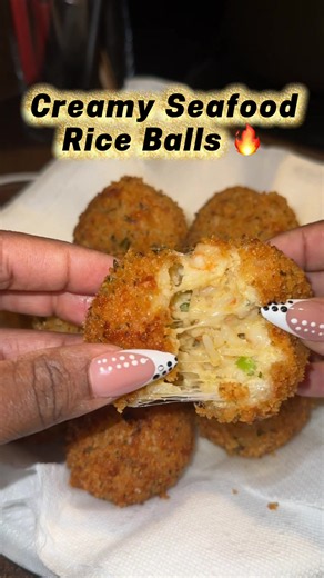 Creamy Seafood Rice Balls with Boursin Crumbles
