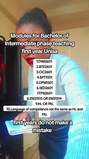 Modules for Bachelor of Intermediate Phase Teaching First Year Unisa
