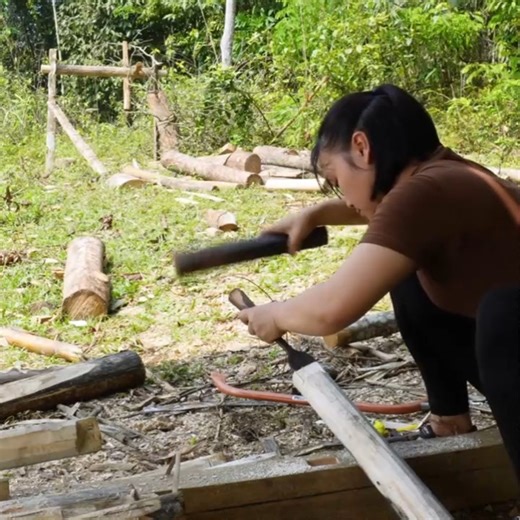 How To Install Door Frames, Make Railings Around Wooden House Building Wooden House ( Log Cabin) 034 | Clip 168