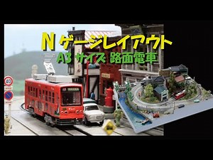 Nゲージレイアウト　Ａ３サイズ　路面電車　Small N scale layout