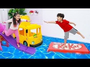Annie and Sammy Pretend Play The Floor is the Ocean | Saving Kids from Water Story for kids - Videos For Kids