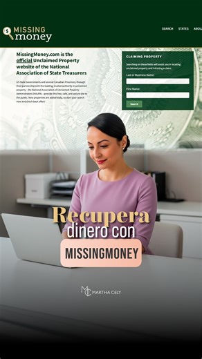 Martha Cely on Instagram: "💰 ¿Sabías que puedes tener dinero perdido y no lo sabes? En este video te explico cómo usar la página Missing Money para encontrar dinero olvidado o no reclamado en EE. UU. 💸 ¡No dejes pasar esta oportunidad de recuperar lo que te pertenece! 📞 ¿Tienes dudas? Llámame al +1 704 810 2080 #DineroPerdido #RecuperaLoTuyo #MissingMoney #FinanzasPersonales #LatinosEnUSA #MarthaCely #EducacionFinanciera #USA2026 #Oportunidad"