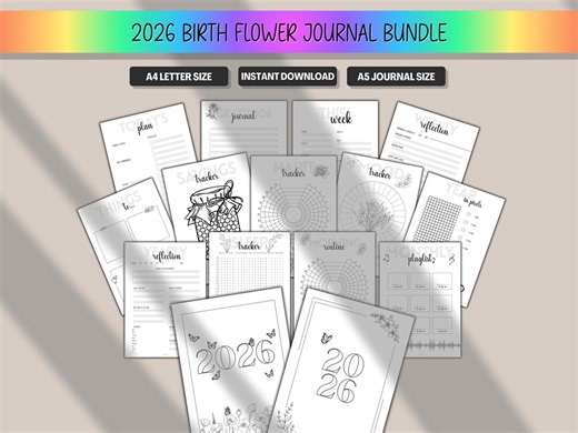 2026 Birth Flower Journal Bundle | Printable Planner and Bujo Kit | Adult Tetris, Year in Pixels, Brain Dump, Calendars & More | A5 A4 PDF - Etsy