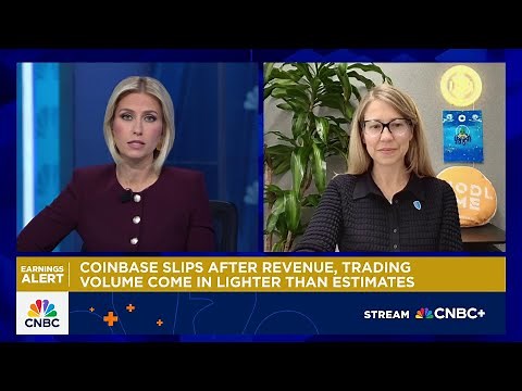Coinbase CFO talks quarterly results as stock slips on lighter-than-expected trading volume