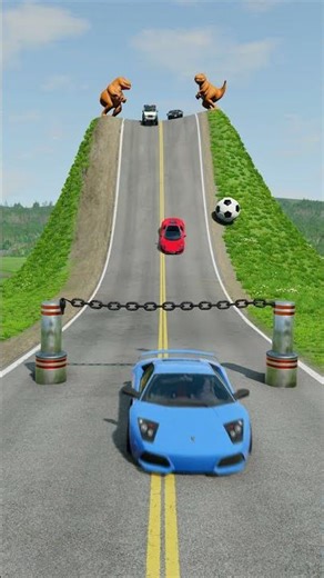 Sports Cars & Cargo Van vs Chained Small Bollards - BeamNG.drive