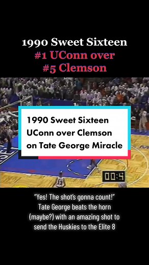 1990 Sweet Sixteen, UConn over Clemson - Tate George wins it at the buzzer #marchmadness #ncaatournament #ncaabasketball #collegebasketball #uconnhuskies #uconnbasketball #clemsonbasketball #tategeorge #buzzerbeater #ftw