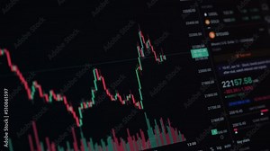 Stock exchange market indices, table and bar graph. Histogram of stock market