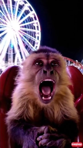 monkey scared of riding rollercoaster #monkeyscared #funnymonkey #rollercoaster