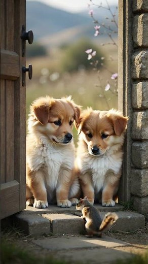 When Two Curious Puppies Meet a Brave Little Squirrel for the First Time