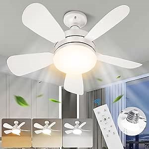 Socket Fan Light with Remote, 2000 Lumens E26/E27 Socket Ceiling Fan with Light, 3 Fan Speeds, 2H/4H Timer, 3 Color 3000K-6000K Dimmable 2 in 1 Fan Light for Bedroom, Living Room, Kitchen, Home