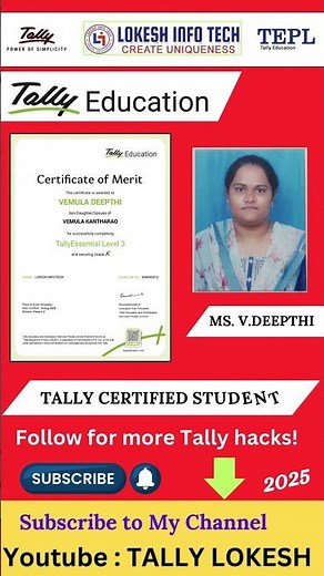 Tally Certified Student Ms.V.Deepthi | 2025 |Grade A + | Supper