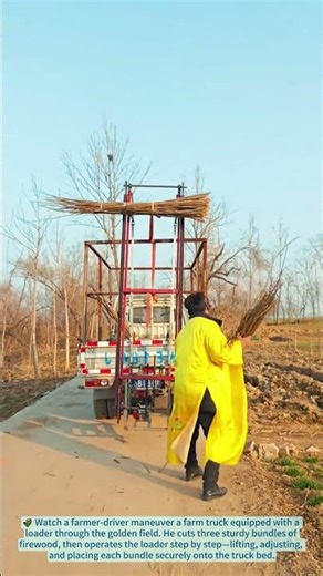 Farm Work: Loading 3 Bundles of Firewood With a Farm Truck Loader