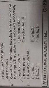 One of the fundamental particles is missing in one of the isoto... | Filo
