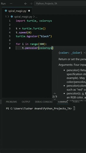 Spiral Magic in Python 🌀 #coding #python #pythonprogramming #programming #creativecoding #turtle