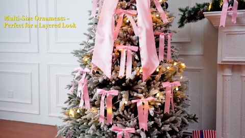 Gejoy Bow Christmas Tree Decoration Set, 30 Pcs Small Bows 1 Pcs 47" x 15.7" Large Tree Topper Satin Bows and Christmas Beads Garland Ornaments, Xmas Bead for Holiday Decor (Burgundy)