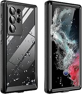 Ezanmull for Samsung Galaxy S22 Ultra Waterproof Case with Built-in Screen Protector Dustproof Shockproof Drop Proof Full Body Underwater Protective Cover for Samsung Galaxy S22 Ultra (Black)