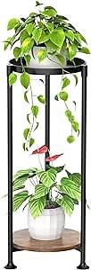 KMOTASUO 2 Tier Black Plant Stand Indoor for Large Tall Heavy Duty Planter, Multiple Sturdy Metal Flower Corner Rack for Narrow House Floor, Iron Vertical Level Round Orchi Holder Organizer, Modern