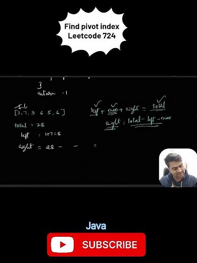 Find Pivot Index – LeetCode 724 Solution in #java #arrayelements #codeprep #coding #datastructure