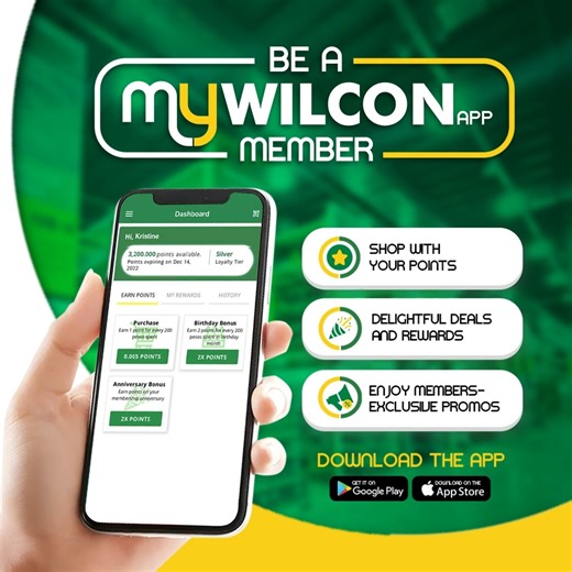 Be a My Wilcon App member and download the My Wilcon App to enjoy these perks today: ✅ Shop with your points ✅ Members-exclusive promos ✅ Delightful deals and rewards Download the app now! Google Play Store: https://bit.ly/MyWilconAppPlaystore App Store: https://apple.co/3QXTZSi #WilconDepot #DoItWilcon #BuildingBigIdeas #MyWilconApp | Wilcon Depot