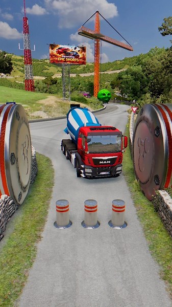 Cement Truck & School Bus & Long Capsule City Bus vs Hydraulic Crush - BeamNG.Drive #beamngdrive