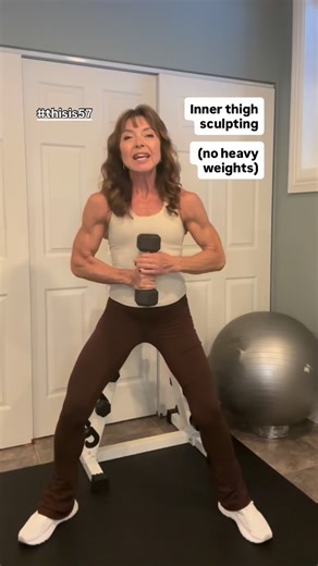 Certified Nutritionist and Fitness Coach on Instagram: "Here’s your inner thigh workout Do 3 sets, 10 reps each, circuit style, I’m using 8 lb dumbbells: 1️⃣ Sumo Squat Pulse Wide stance, toes out, dumbbell at chest. • Pulse low and feel that inner-thigh burn. 2️⃣ Standing Dumbbell Plie Heel Lift Wide plie squat, dumbbell at chest. • Lift heels slightly - slow, controlled. 3️⃣ Curtsy Lunges Step back and across, dumbbells at sides. • Chest tall, hips steady. 4️⃣ Lateral Lunges Step wide, hips ba