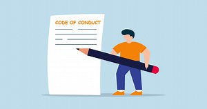Download 4k animation of Code of conduct. businessman writing code of conduct document for free