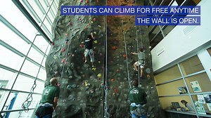 Challenge yourself or a friend and scale the climbing wall at the Student Rec Center! Get your hands chalked up and climb! #thestateway #georgiastate #gsu #studentreclife | Georgia State University