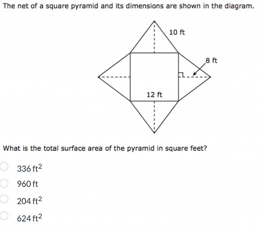 The net of a square pyramid and its dimensions are shown in the... | Filo