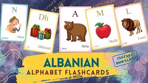 ALBANIAN Alphabet FLASHCARD with picture, Learning ALBANIAN, Albanian Letters