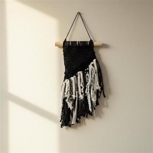 Black Macrame Wall Hanging Modern Boho Fiber Art With Fringe Black and White Statement Wall Decor for Gallery Wall Black and White Macrame - Etsy
