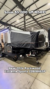 2.5K views · 11 reactions | The Rockwood RVs 2024 Extreme Sports 2280BHESP popup camper packs a big punch - also with an outdoor griddle and 10' awning! With all the necessities on board, you're able to get out into nature for less. ️ | All Seasons RV | Facebook