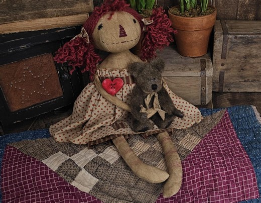 Primitive Raggedy Ann Doll - Folk Art Annie Rag Dolly - Vintage Look Doll Home Décor - Farmhouse Doll Attic Annie - Perfect Gift for Her Mom - Etsy
