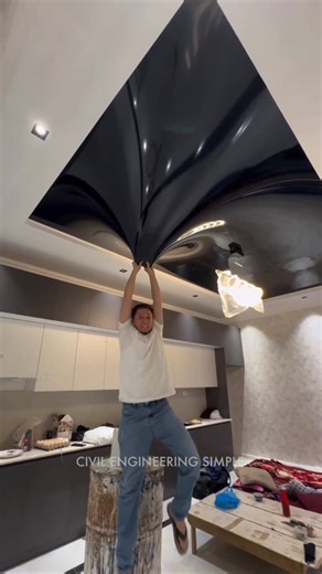Civil Engineering Simple on Instagram: "🤯Did you know stretch ceiling ? It's lightweight material, typically PVC or fabric, is stretched across a framework to create a smooth, seamless surface. #reels #reelsindia"