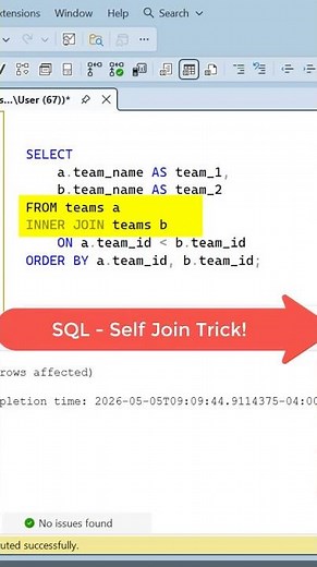 SQL Tricks | Self Join | Match Schedule