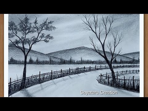 how to draw scenery of nature with pencil step by step - Pencil drawing for Beginners