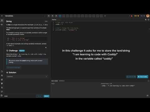 Coddy.tech introduction to python course | Variables section