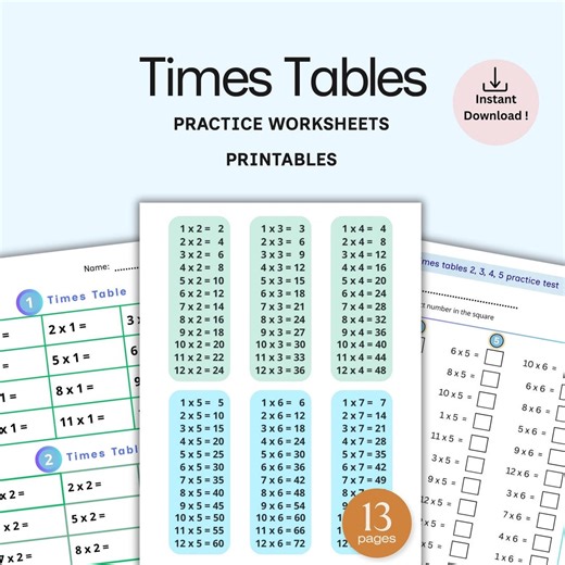 Times Table Practice Worksheets Multiplication 1 to 12, Printable PDF - Etsy Australia
