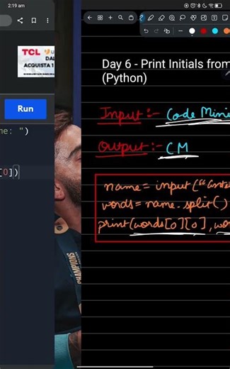 Python Day 6 | Print Initials from Full Name | Strings in Python