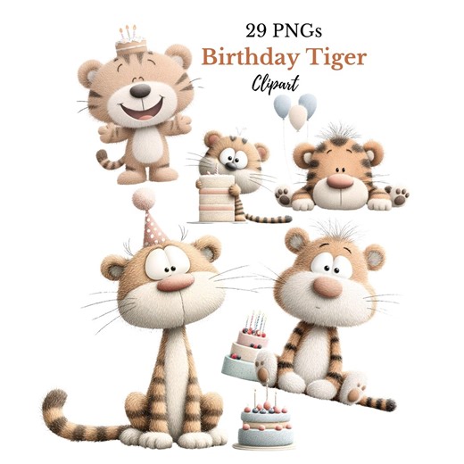 Birthday Tiger Clipart, Watercolor Party Animals (29 Pngs Digital Download) - Etsy