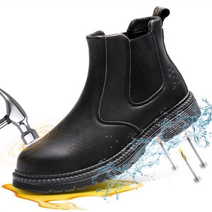 SPIEZ Men's Steel Toe Chelsea Safety Boots, Non-Slip Waterproof Welding 6-inch Work Boots, Lightweight Puncture-Proof Leather Shoes – Black Size 11.5