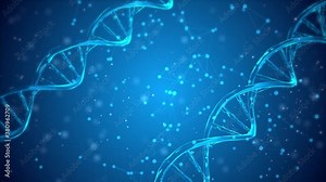 Wireframe DNA molecules structure mesh on soft blue loop background 4k. Medical background and abstract DNA science loop. Science concept and nano technology background.