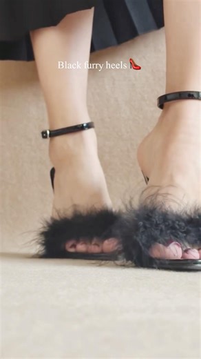 Black Furry Heels 👠🖤 | Stylish & Trendy Women’s Heels #blackheels #heels #shorts