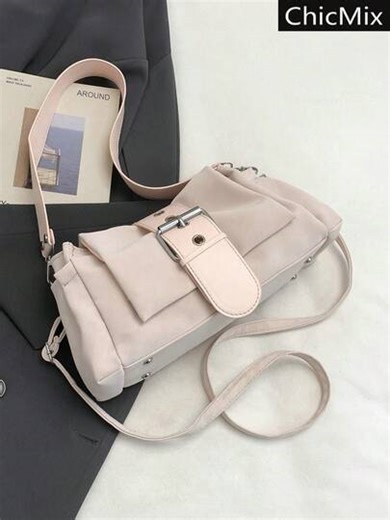 Nouveau sac à bandoulière pratique et rétro de grande capacité en couleur unie pour l'automne et l'hiver. Sac à bandoulière polyvalent classique avec boucle en métal. Convient pour le shopping, le portefeuille, les jeunes femmes, les étudiantes, les nouveaux arrivants et les cols blancs. Très adapté pour le bureau, l'université, le travail, les affaires, les déplacements, les activités de plein air, les voyages et les sorties. | SHEIN