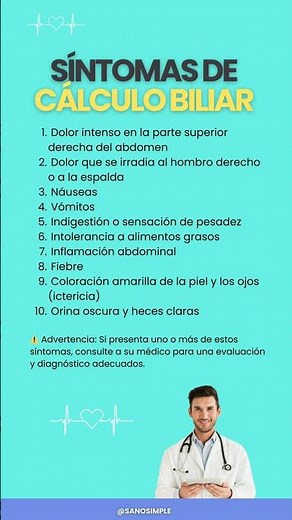 SÍNTOMAS DE CÁLCULO BILIAR #importante #salud #calculobiliar