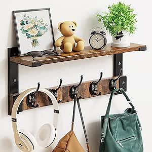 Wall Hooks with Shelf, Coat Rack Wall Mount for Coat Backpack Key Clothes Hanger, Wall Floating Shelf Hanging in Entryway, Living Room, Bathroom, Bedroom, Kitchen