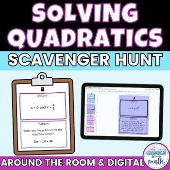Solving Quadratic Equations Activity Scavenger Hunt Digital Printable Algebra 1
