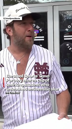 New video shows the vile moment a Mississippi college student smirked after he was confronted for hurling antisemitic slurs at Barstool Sports founder Dave Portnoy as he was filming one of his famous pizza reviews. | New York Post Video