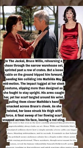 In The Jackal, Bruce Willis Warehouse Set. Mathilda May Mid Motion Her Sleek Costume More Than