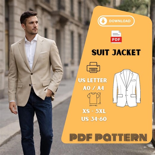 Modern Men's Blazer Sewing Pattern PDF – Tailored Suit Jacket A0 A4 US Letter - Etsy UK